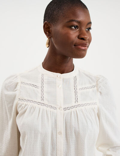 Blouse droite manches longues coton ecru femme
