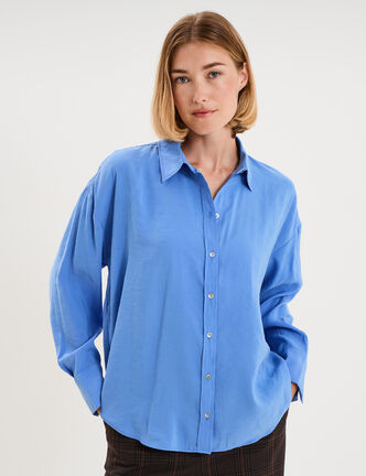Chemise fluide manches longues oversize bleu electrique femme