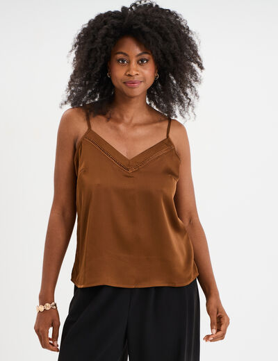 Caraco effet satin marron foncé femme