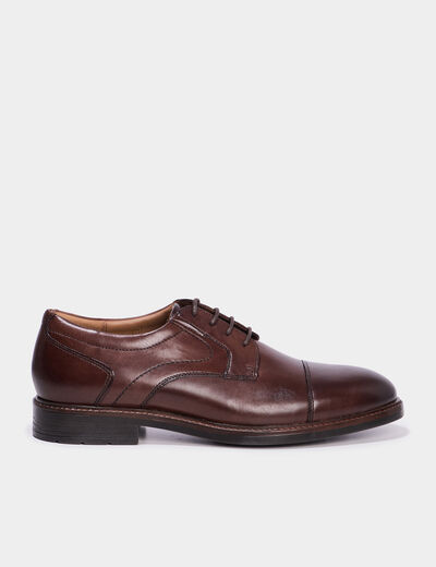 Derbies en cuir &agrave; bout rond marron homme