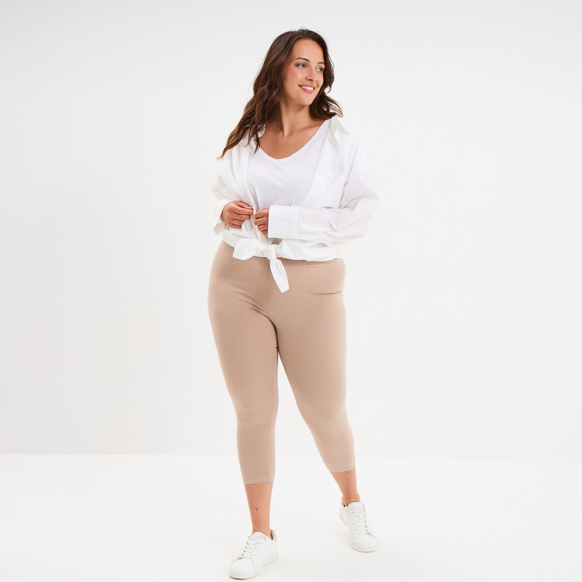 Legging corsaire taille &eacute;lastiqu&eacute;e sable femme grande taille