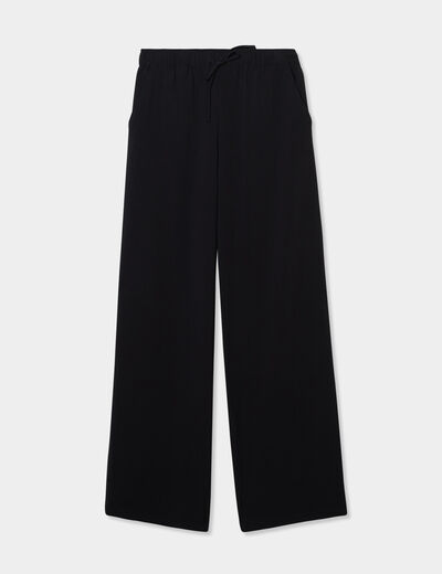 Pantalon crêpe large taille élastiquée noir femme