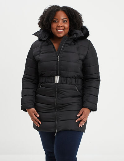 Doudoune ajustée à capuche amovible noir femme grande taille