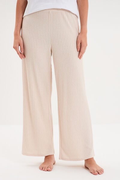 Bas de pyjama large c&ocirc;tel&eacute; long beige femme