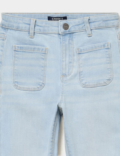 Jean flare poches plaqu&eacute;es denim bleach fille