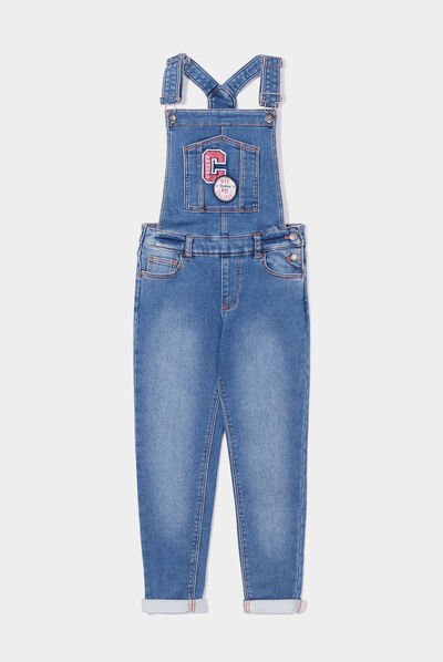 Salopette pantalon en jean Creeks denim stone fille