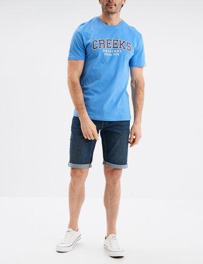 T-shirt col rond manches courtes coton bleu homme