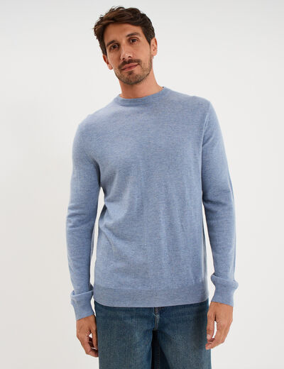 Pull col rond manches longues bleu gris homme