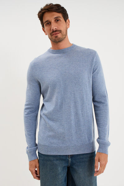 Pull col rond manches longues bleu gris homme