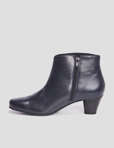 Bottines confort bout pointu en cuir bleu marine femme