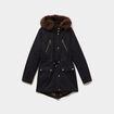 Parka cintr&eacute;e capuche fausse fourrure noir femme