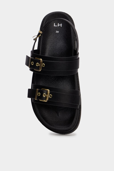 Sandales &agrave; boucles noir femme