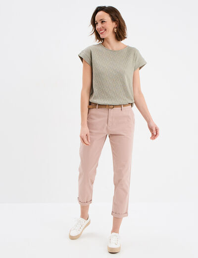 T-shirt ajouré manches courtes vert kaki femme