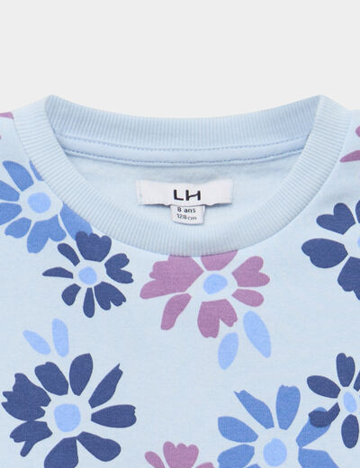Sweat col rond manches longues bleu clair fille