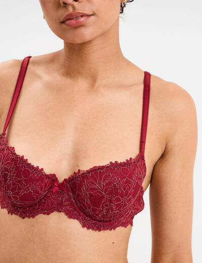 Soutien-gorge emboîtant paddé dentelle rouge foncé femme
