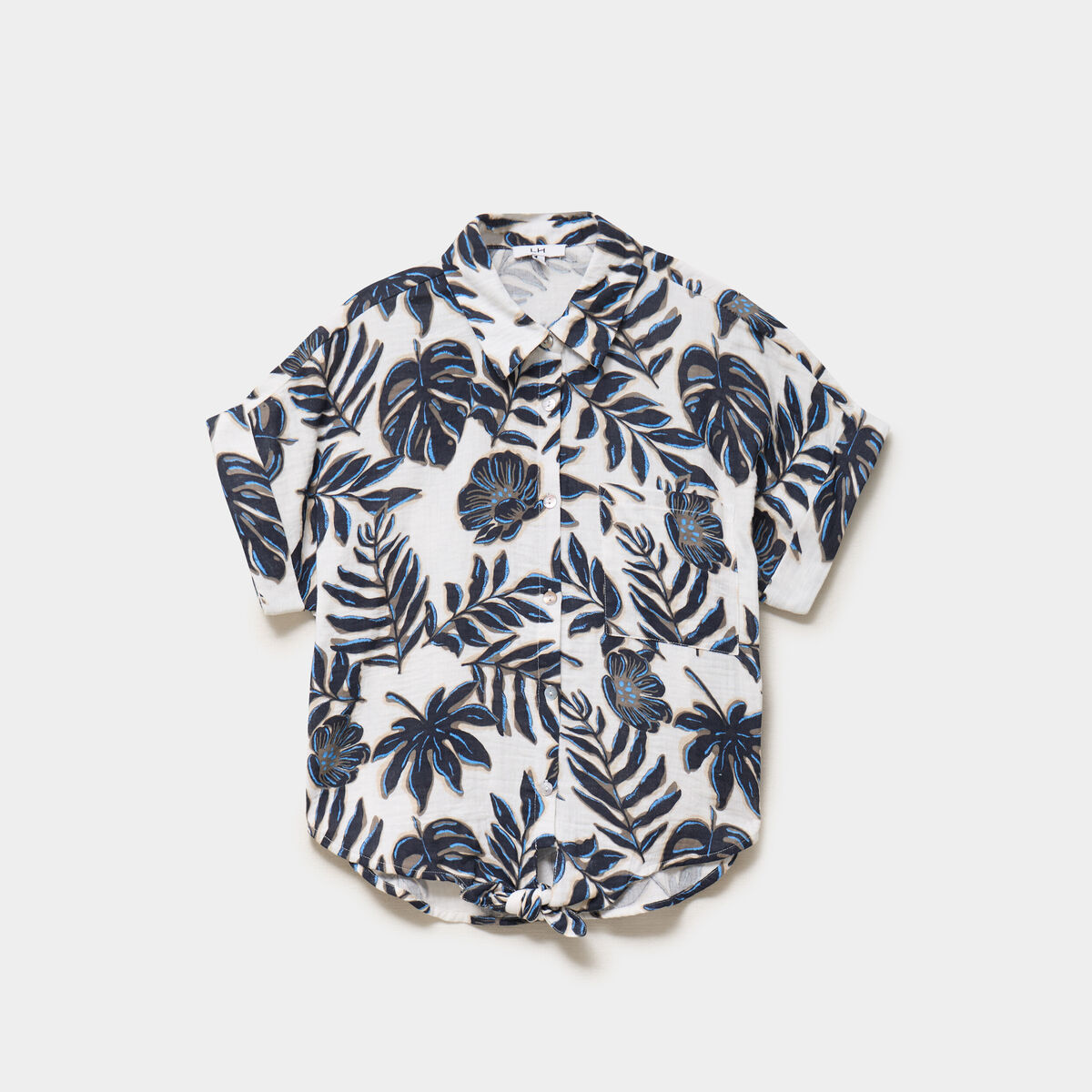 Chemise nou&eacute;e manches courtes gaze coton ecru femme