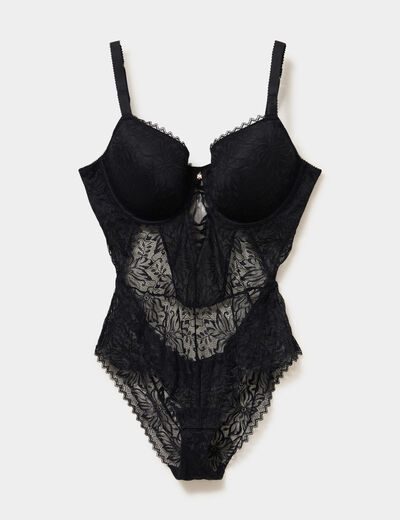 Body en dentelle avec la&ccedil;age noir femme grande taille
