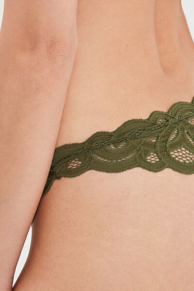 Tanga en dentelle vert kaki femme