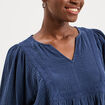 Blouse brod&eacute;e manches 3/4 gaze de coton bleu marine femme