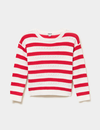 Pull manches longues coton rouge fille