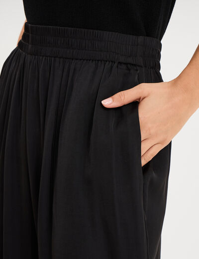Pantalon large effet satin&eacute; &eacute;lastiqu&eacute; noir femme