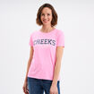 T-shirt col rond manches courtes rose fluo femme