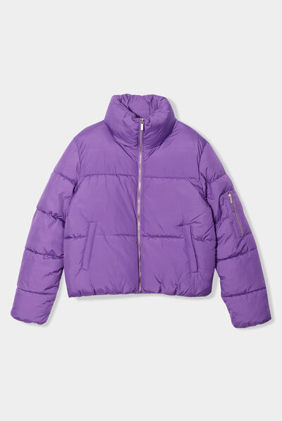 Doudoune courte à col montant violet foncé femme