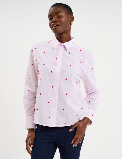 Chemise brod&eacute;e manches longues rose femme