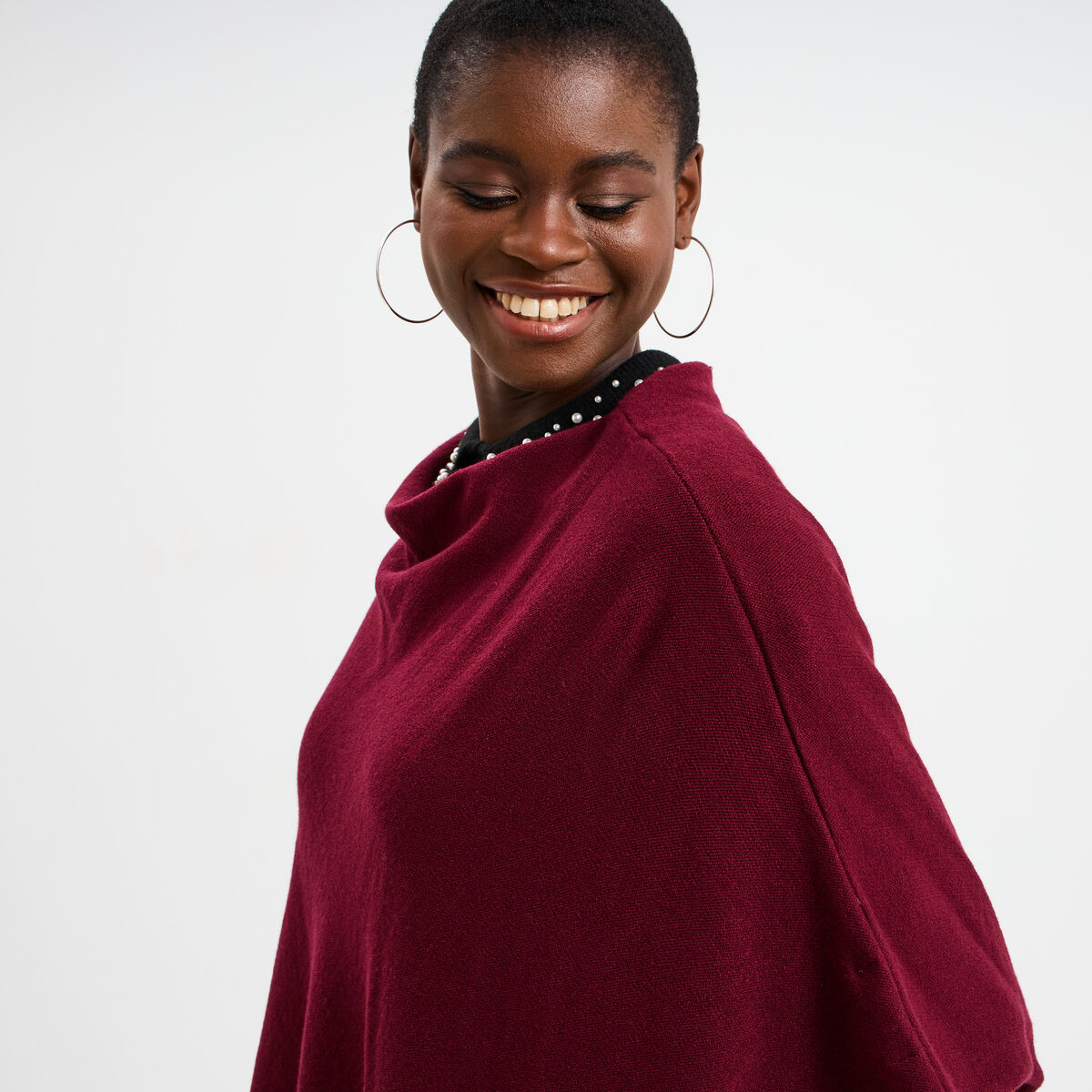 Poncho asym&eacute;trique prune femme