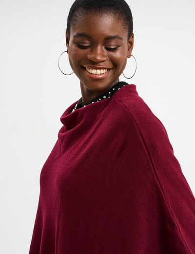 Poncho asym&eacute;trique prune femme