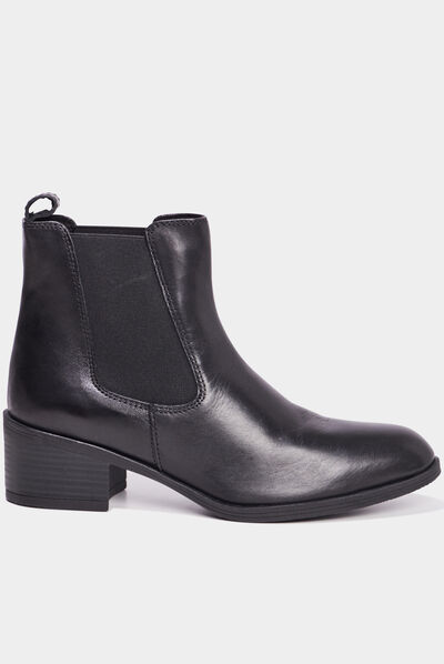 Bottines à talons en cuir noir femme
