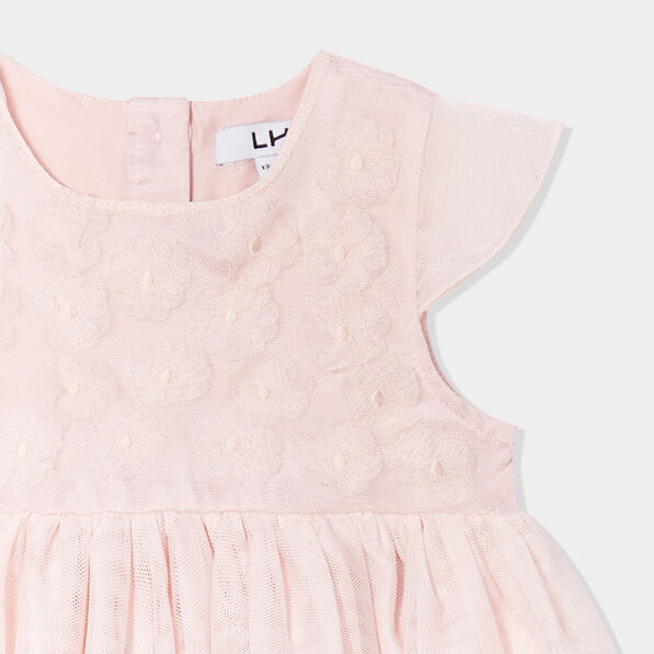 Robe cérémonie en dentelle évasée rose clair bébé fille