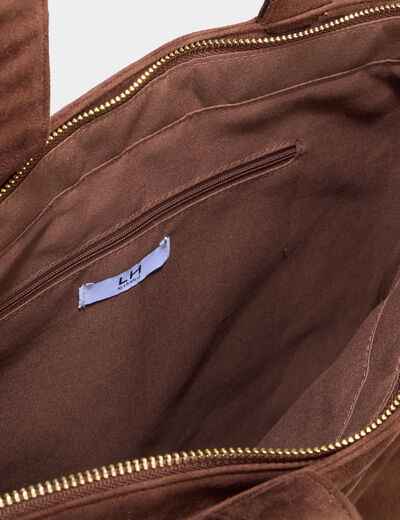 Sac tote bag zipp&eacute; marron fonc&eacute; femme