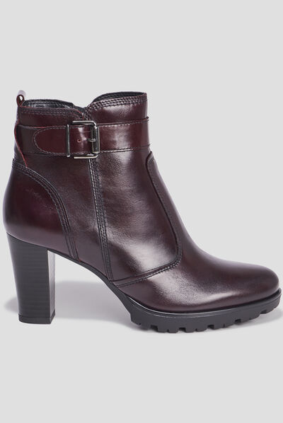 Bottines à talons avec boucles en cuir bordeaux femme