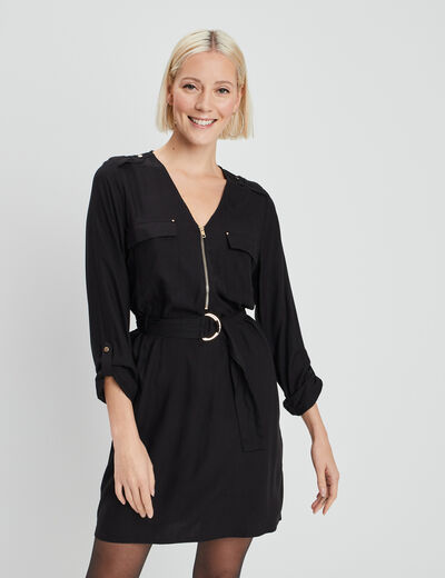 Robe trapèze ceinturée noir femme
