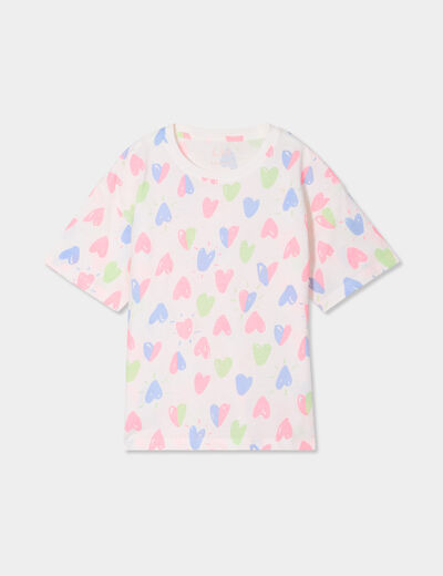 T-shirt col rond manches courtes coton ecru fille