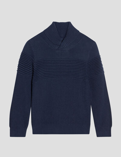 Pull avec col châle bleu marine garçon