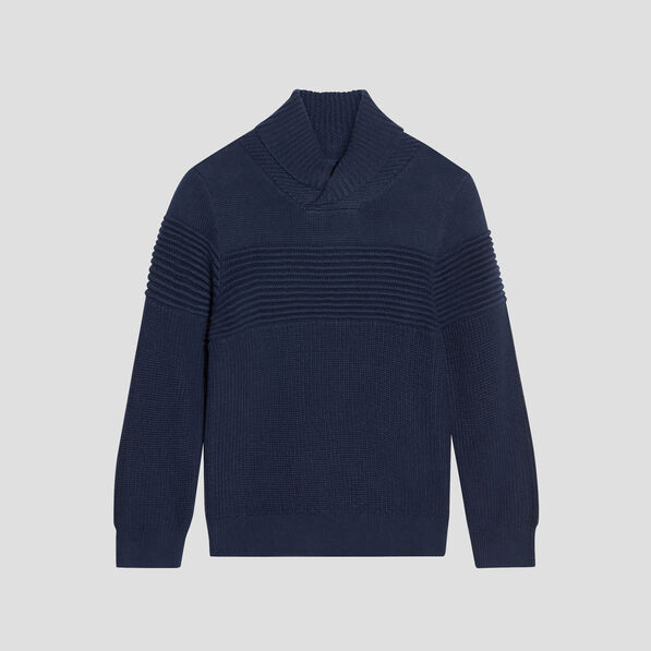 Pull avec col châle bleu marine garçon