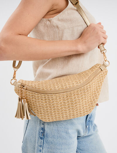 Sac banane effet tressé sable femme