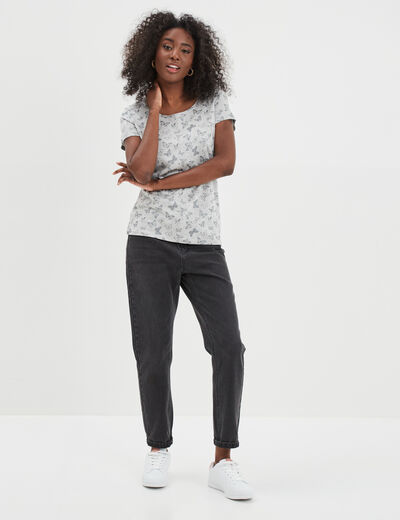 T-shirt coton imprimé coupe ajustée gris clair femme