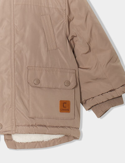 Parka doublée effet sherpa à capuche taupe bébé garçon