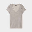 T-shirt col en V à bande métallisée vert kaki femme