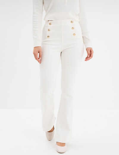 Pantalon flare à pont taille haute coton blanc femme