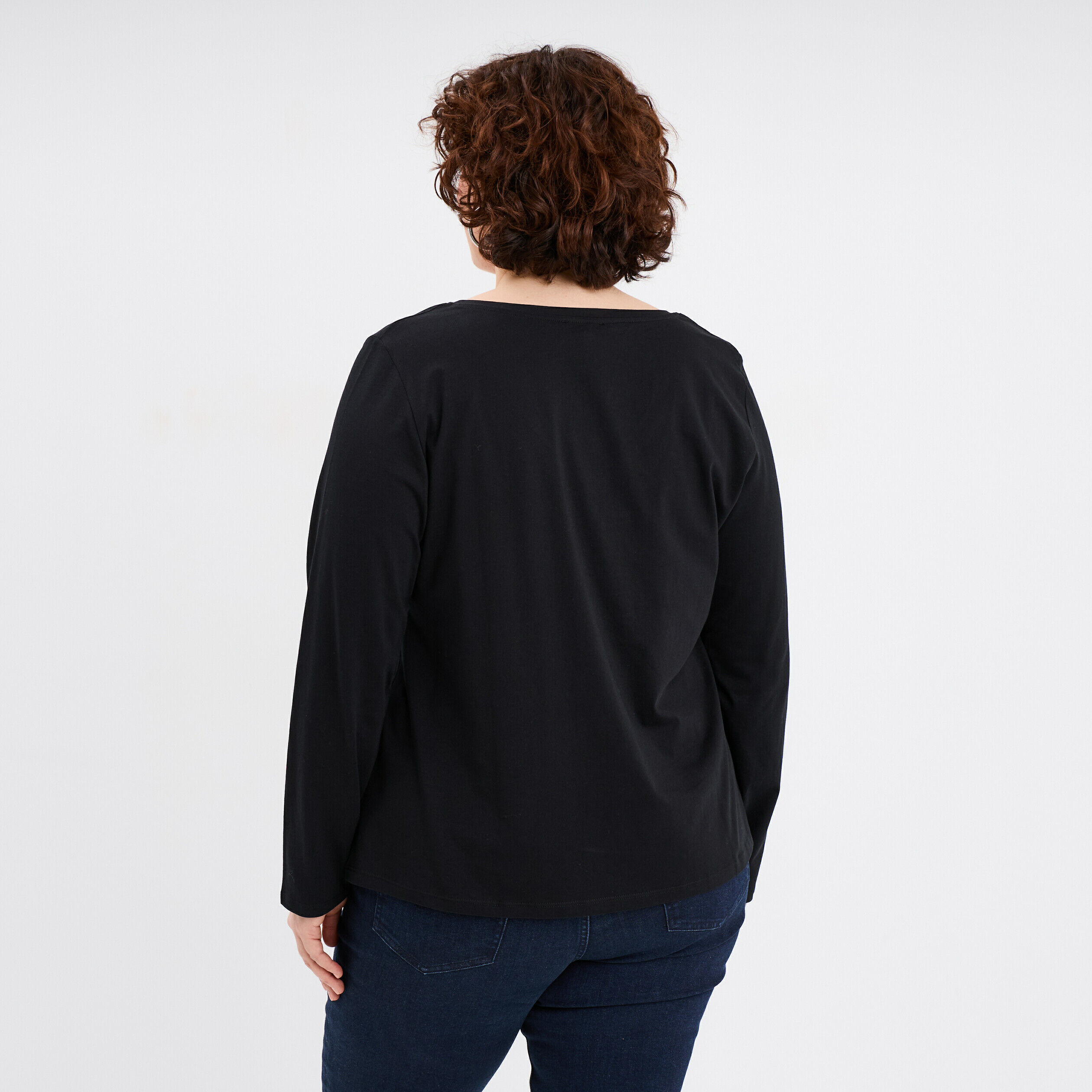 T-shirt Femme Manches Longues Oversize - Col V - Grande Taille Jusqu'à XXXL - Coton - Décontracté, Pour Maison, Extérieur, Loungewear - Couleur Unie - 11