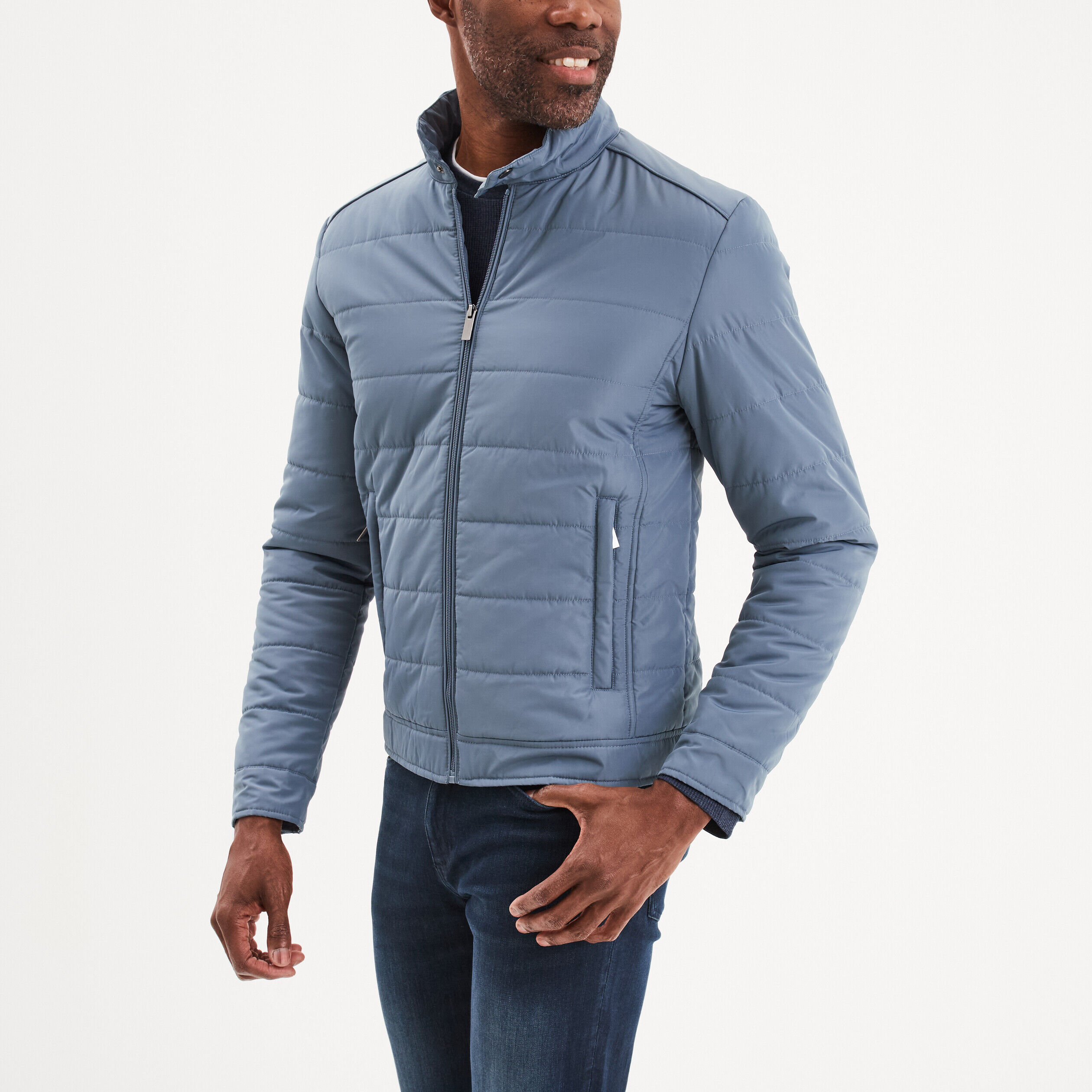 Blouson court zippé col montant bleu foncé homme LH