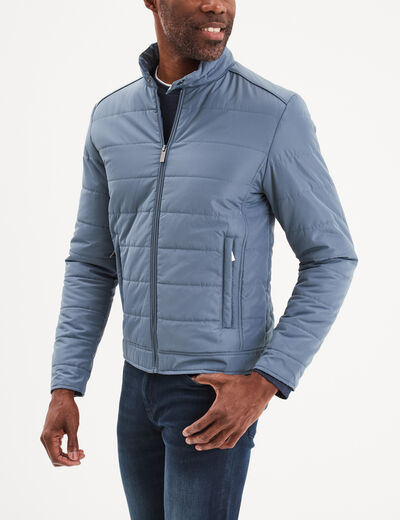 Blouson court zippé col montant bleu foncé homme