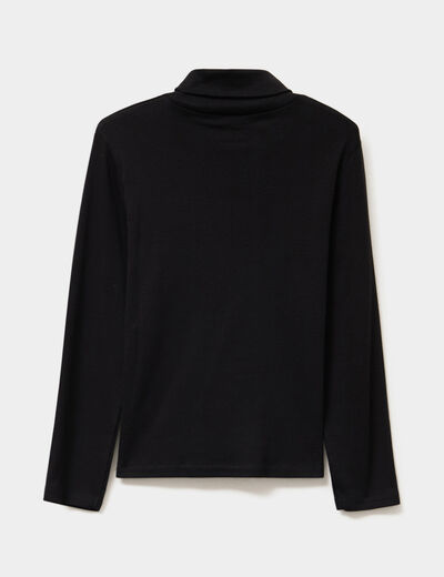 T-shirt coton col roul&eacute; manches longues noir gar&ccedil;on