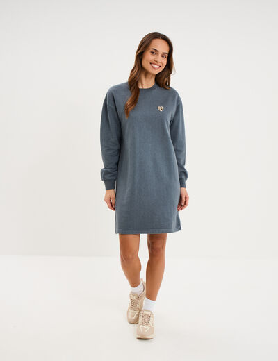 Robe sweat molleton manches longues gris femme