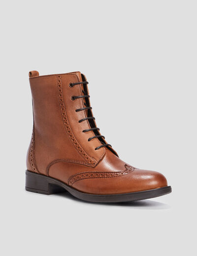 Bottines en cuir détails perforés camel fille