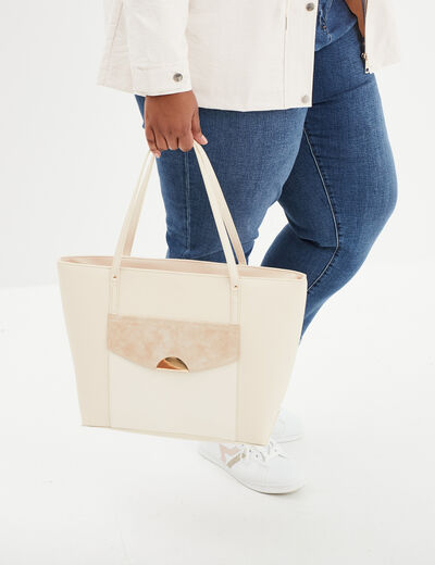 Sac cabas avec rabat sable femme